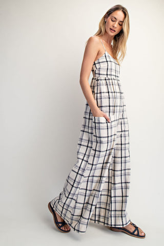 Checker Smocked Back Cami Jumpsuit