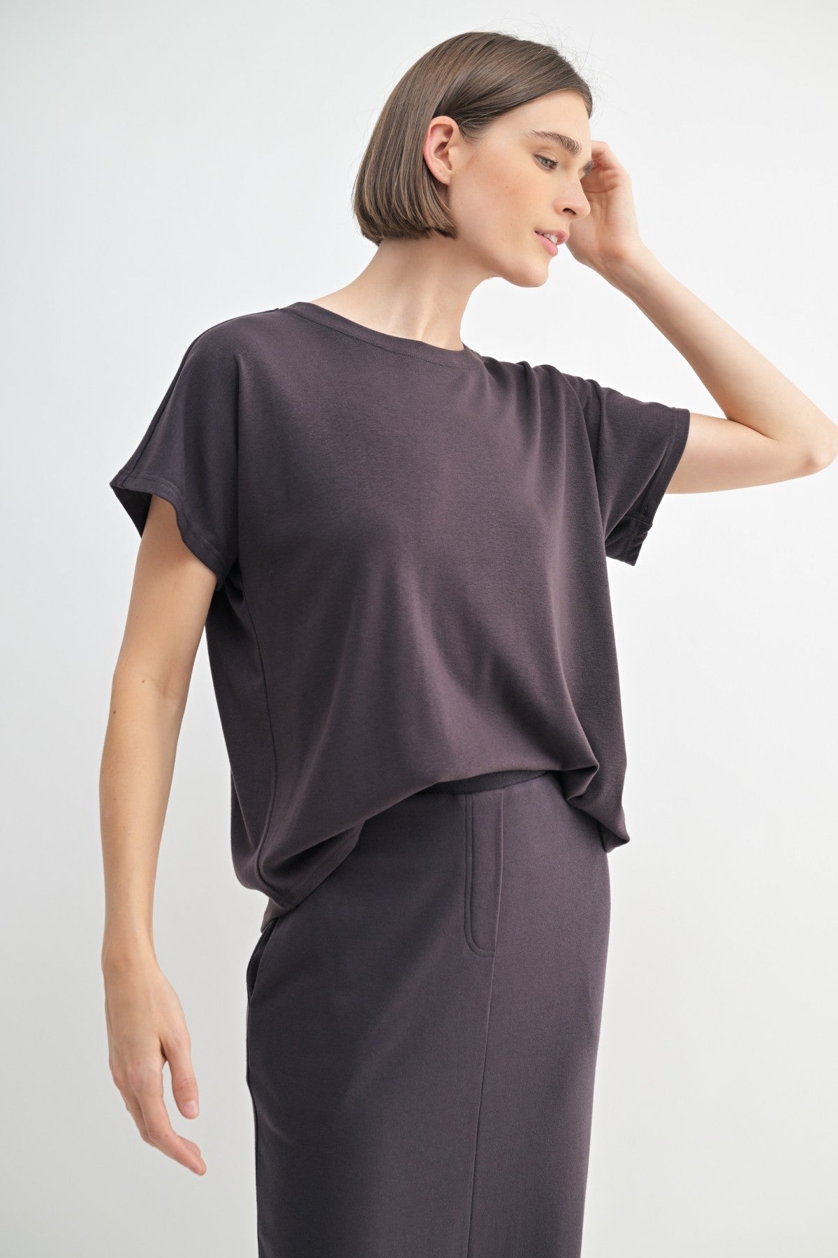 Round Neck Dolman Sleeve Top in Truffle