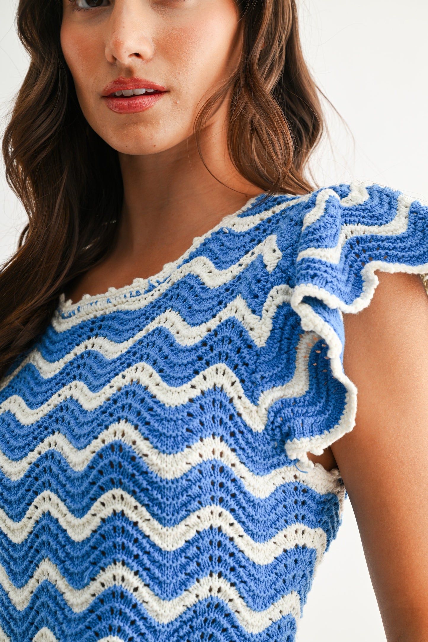 Blue & White Chevron Knit Top