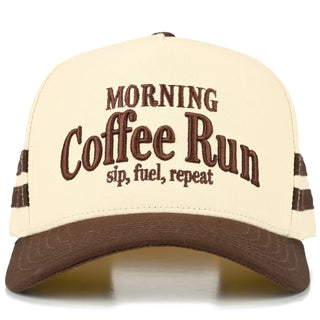 C.C Morning Coffee Run Letter Embroidered On Two Tone Trucker Hat