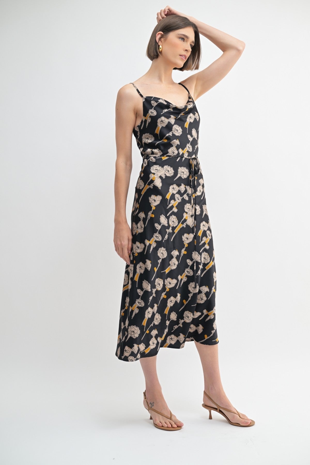 Flower Print Cowl Neck Dress