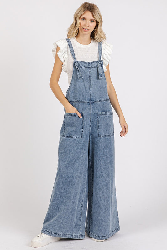 Washed Denim Knot Jumpsuit