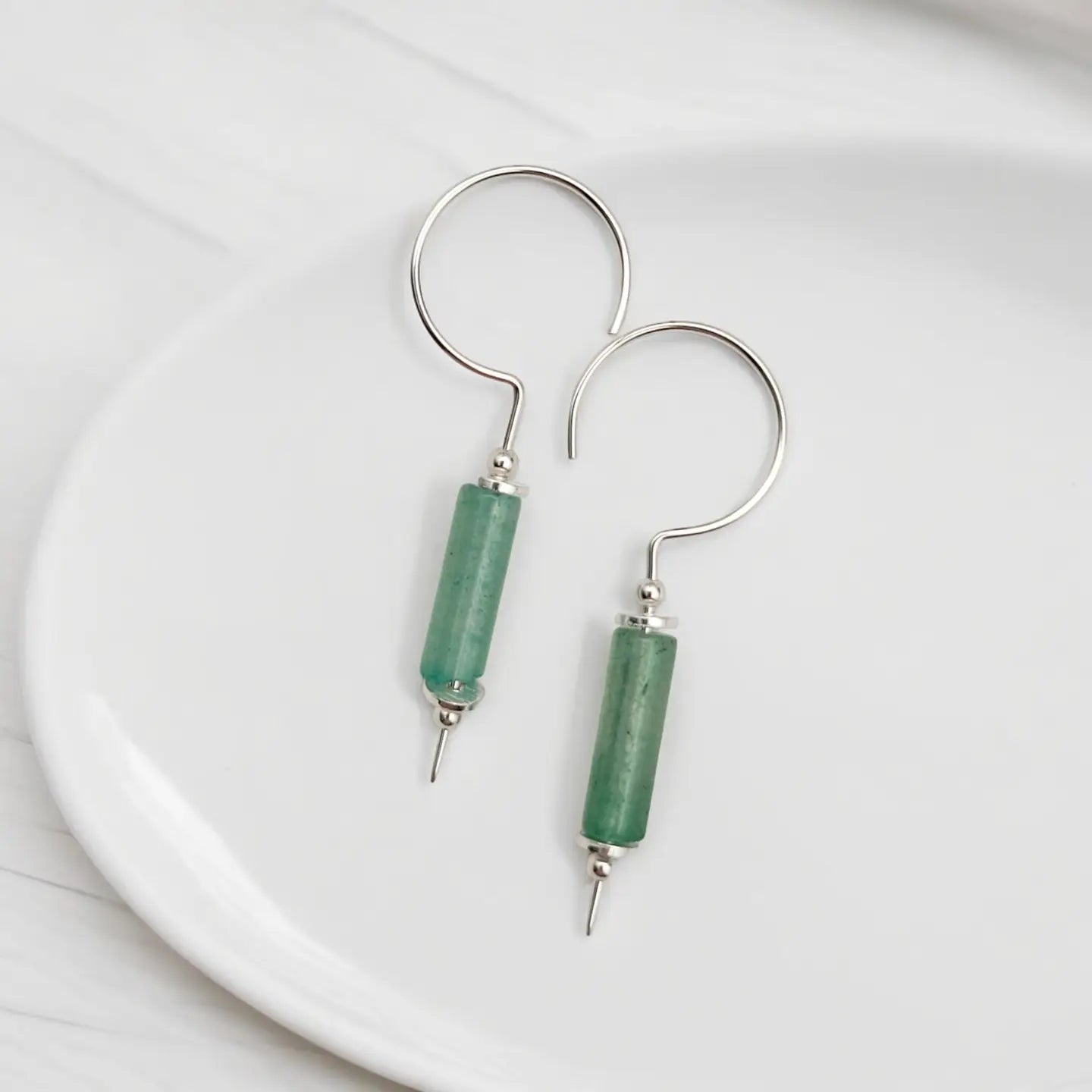 Handmade Sterling Silver & Green Aventurine Hook Threaders