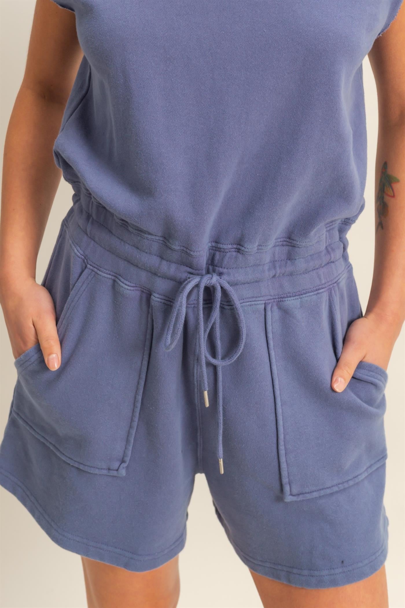 Sleeveless Drawstring Waist Romper