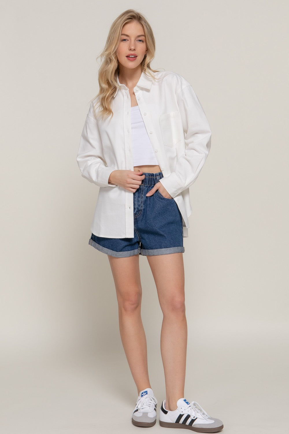 Loose Fit Twill Shirt in Off White