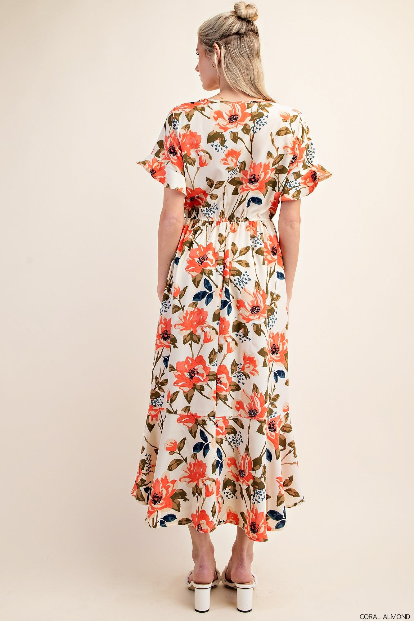 Floral V-Neck Elastic Waist Midi Dress
