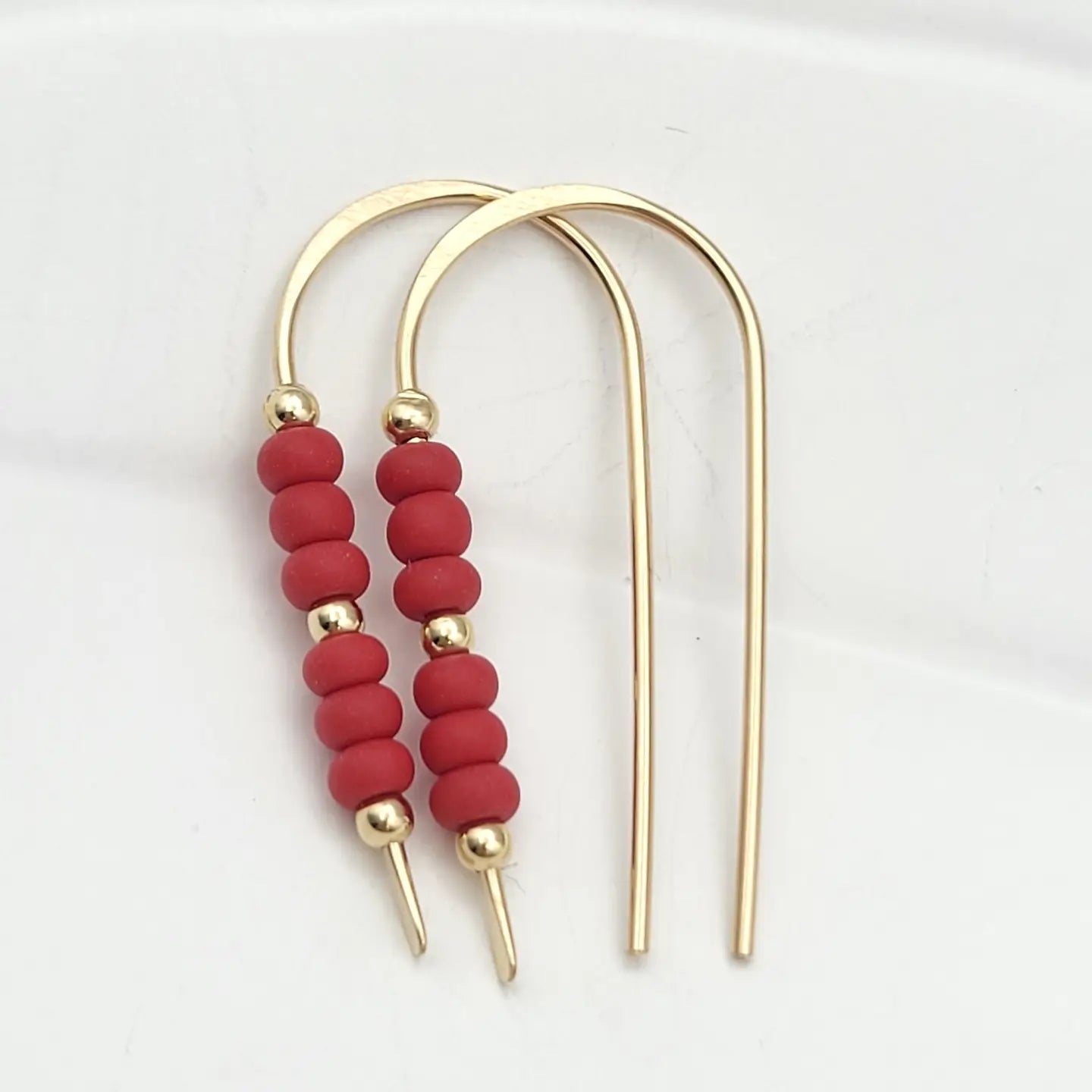 Gold & Red Threader Earrings