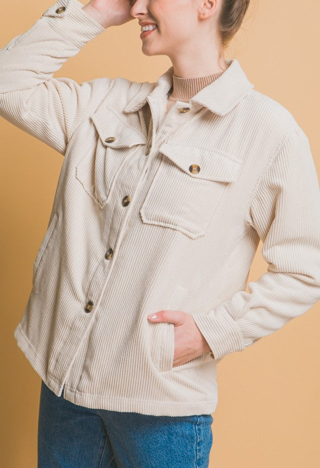 Corduroy Sherpa Lined Jacket in Cream