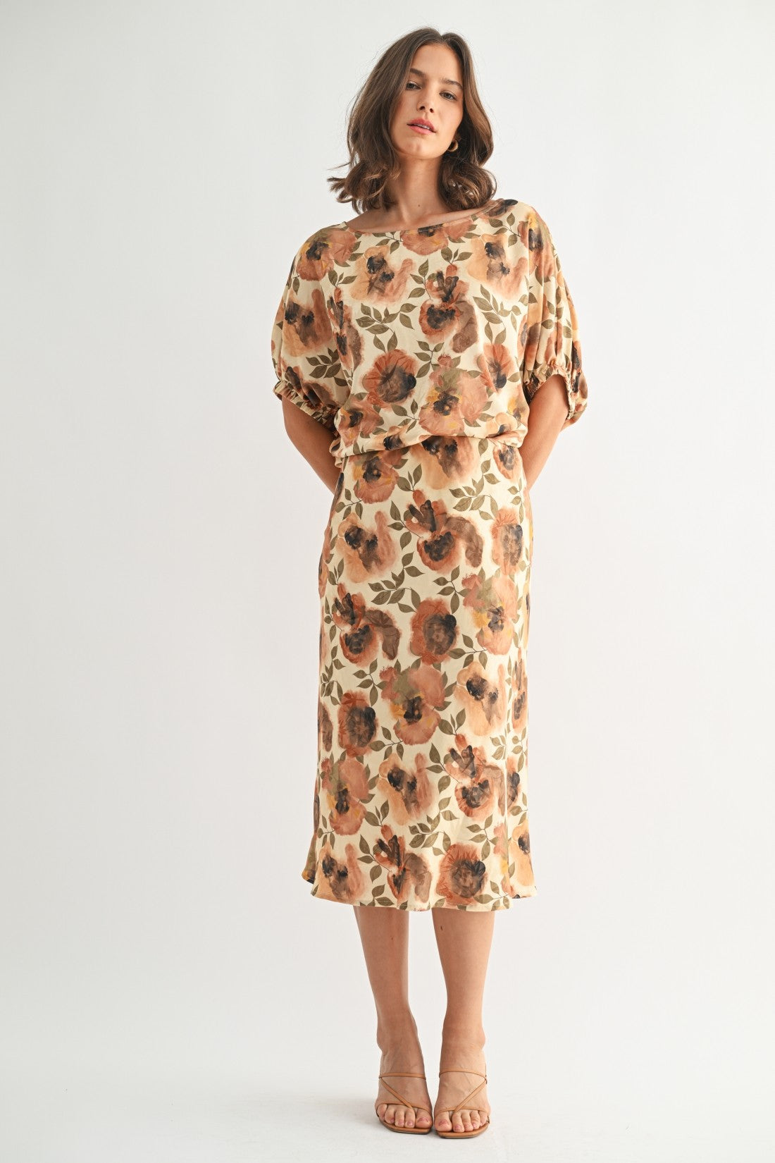 Flower Print Satin Skirt