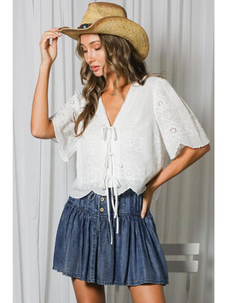 Vine & Love Scalloped Edge Cotton Eyelet Top