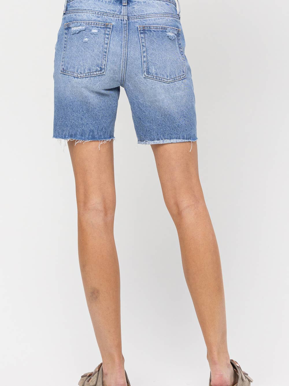 Mid Rise Fray Hem Shorts