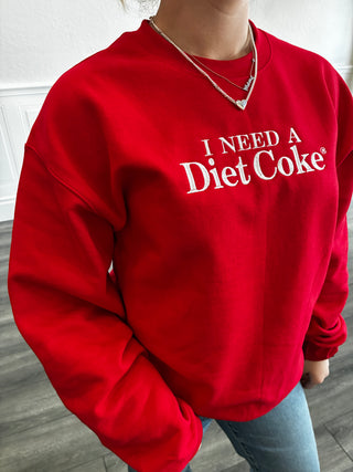 I Need A Diet Coke Embroidered Crewneck in Red