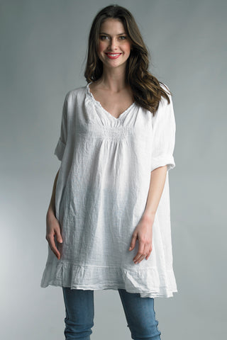 Long Linen Tunic in White