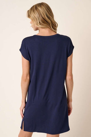 Bamboo Dolman Sleeve Mini Dress in Navy