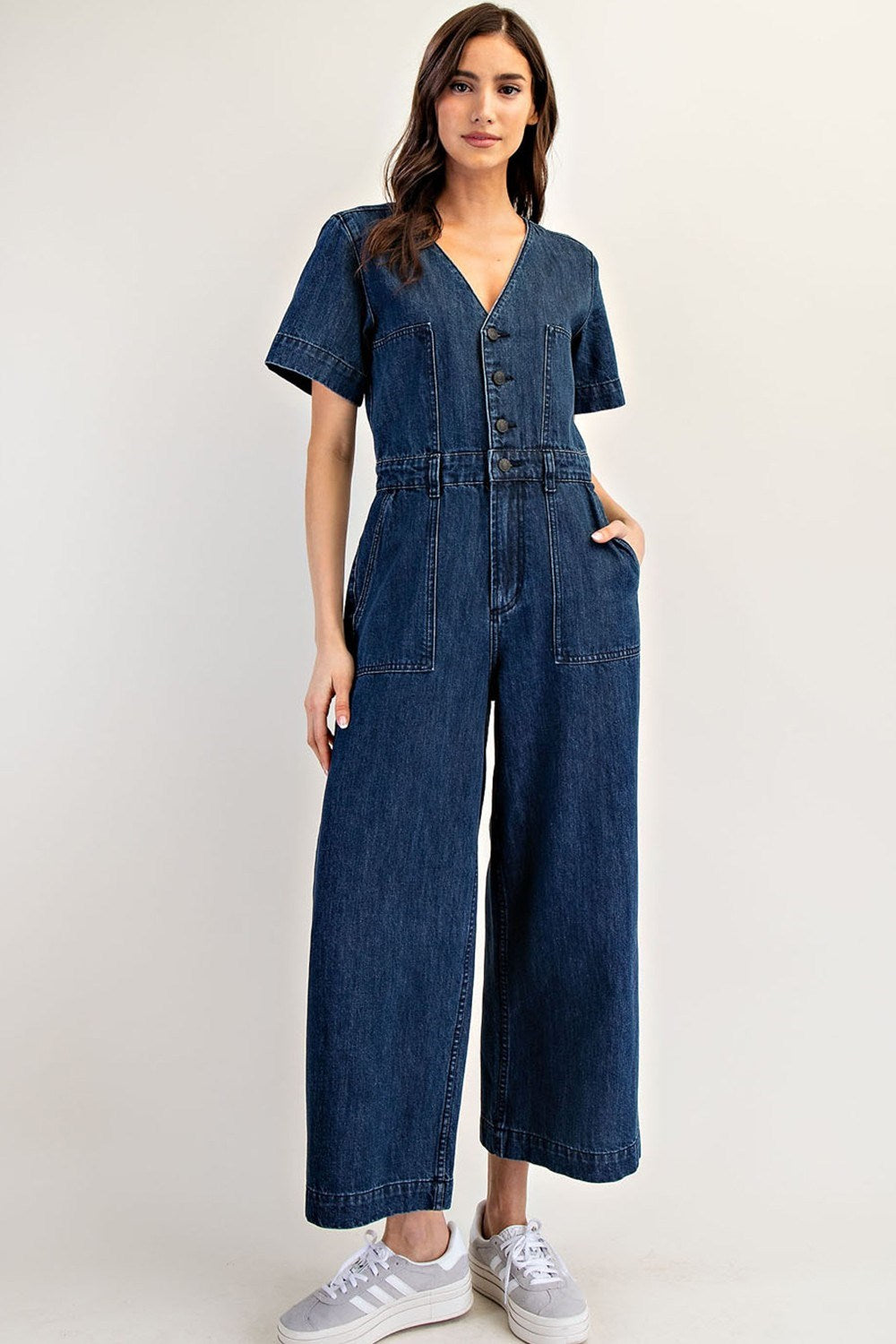 Button Down Denim Jumpsuit