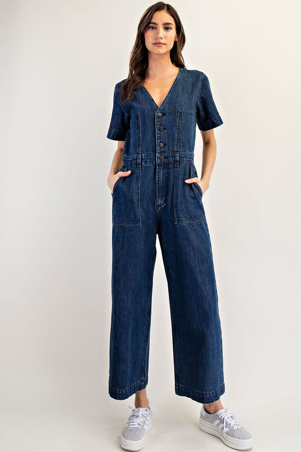 Button Down Denim Jumpsuit
