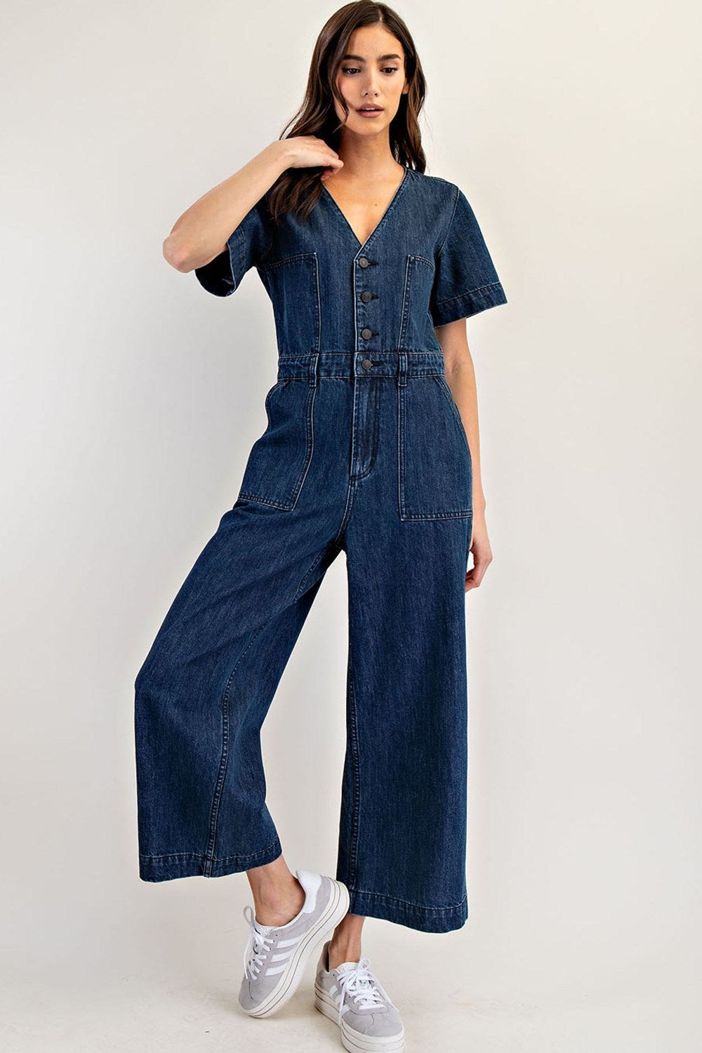 Button Down Denim Jumpsuit