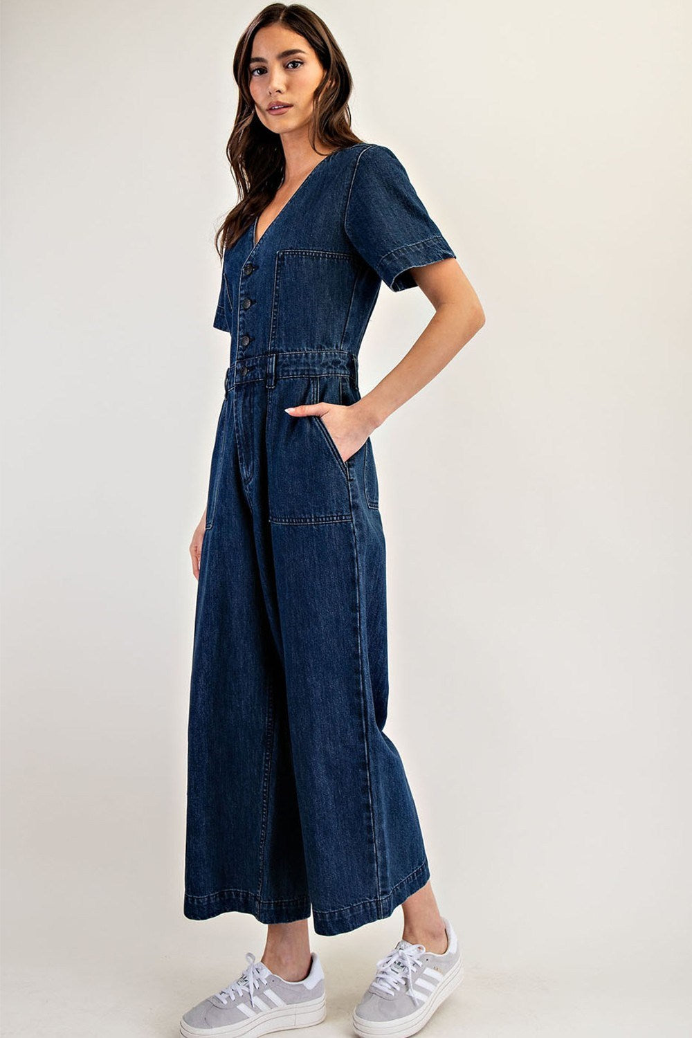 Button Down Denim Jumpsuit