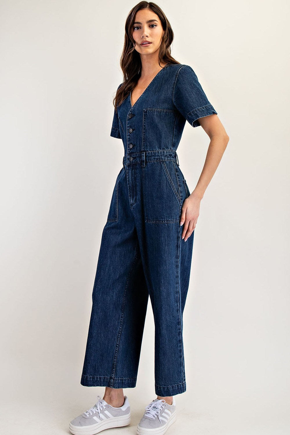 Button Down Denim Jumpsuit