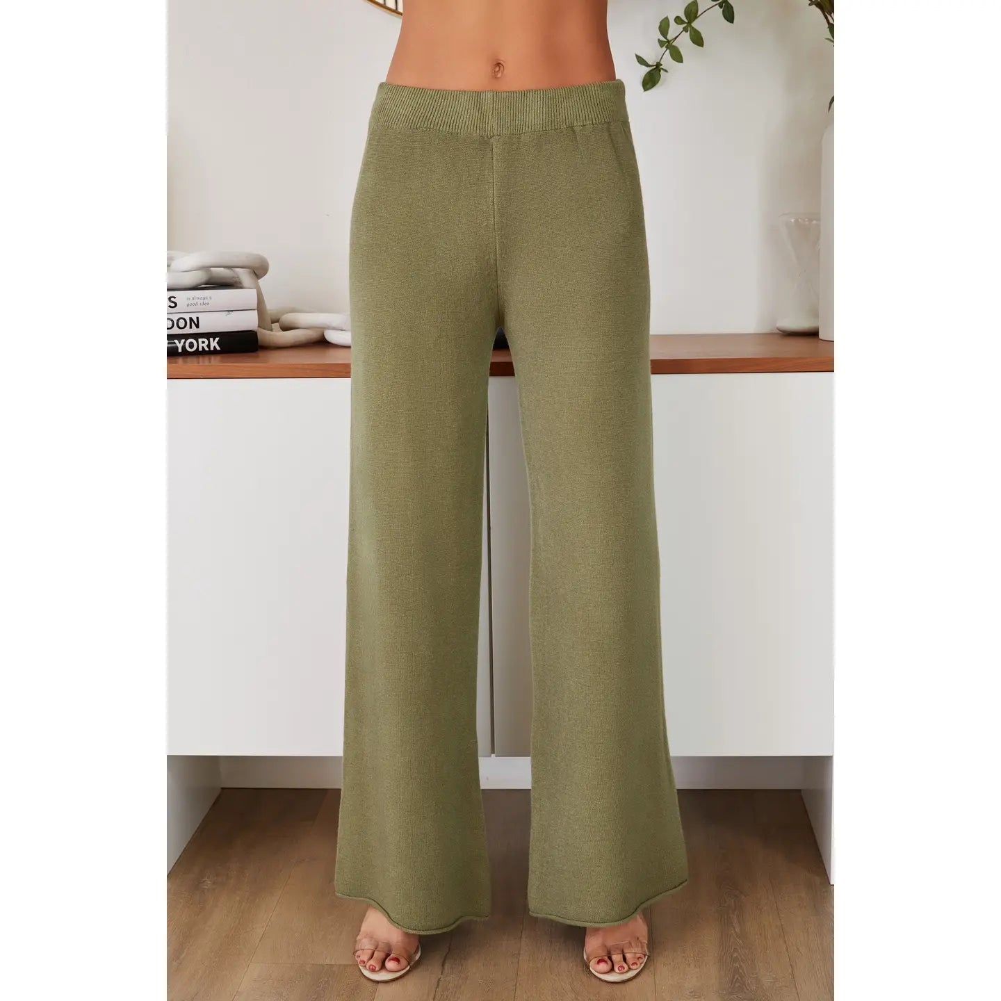 Italian Cozy Flared Pant in Army Green