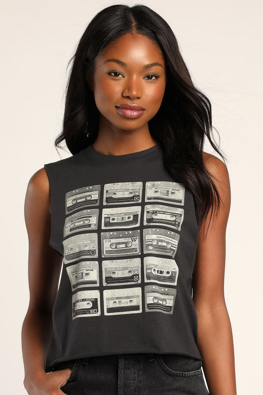Washed Black Cassette Muscle Tank