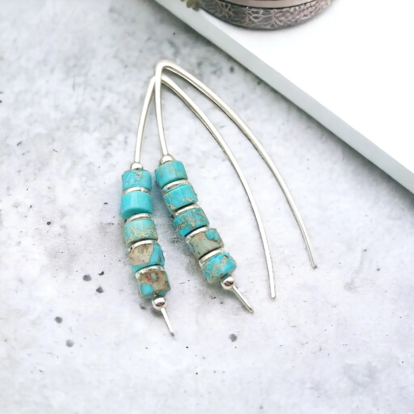 Modern Turquoise and Sterling Silver Threaders - Boho Style