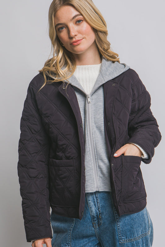 Contrast Puffer Jacket in Black