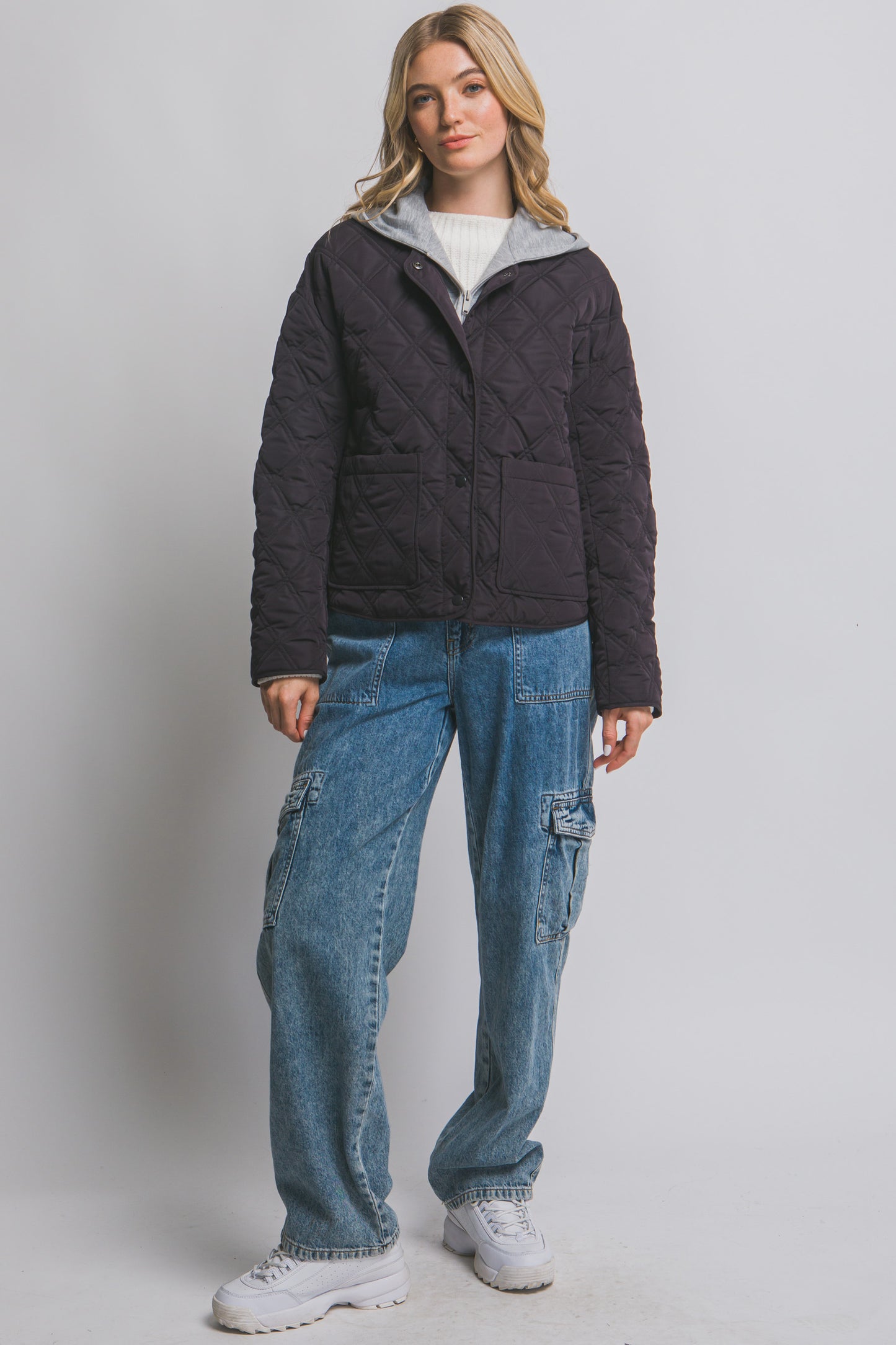 Contrast Puffer Jacket in Black