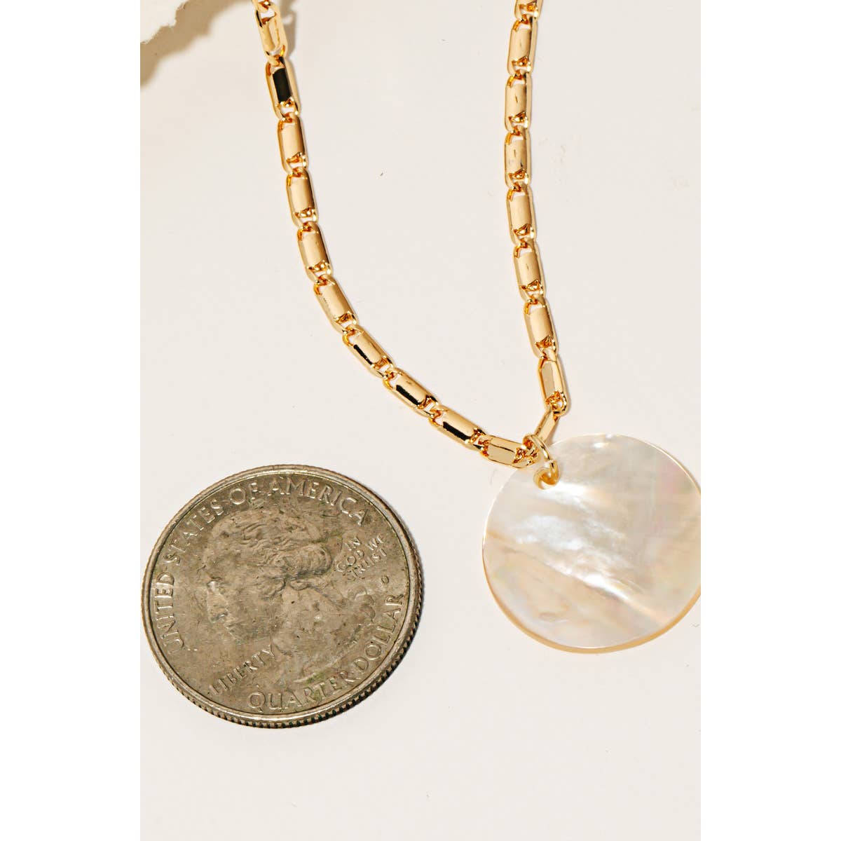 Mother of Pearl Disc Pendant Necklace