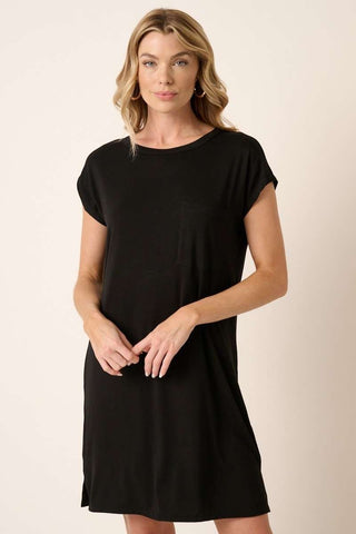 Bamboo Dolman Sleeve Mini Dress in Black