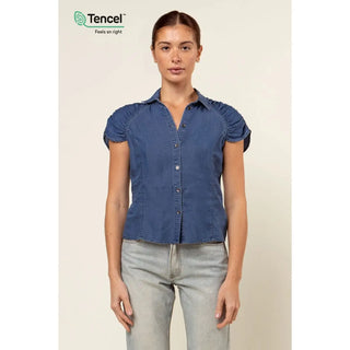 Tencel Shirred Cap Sleeve Top