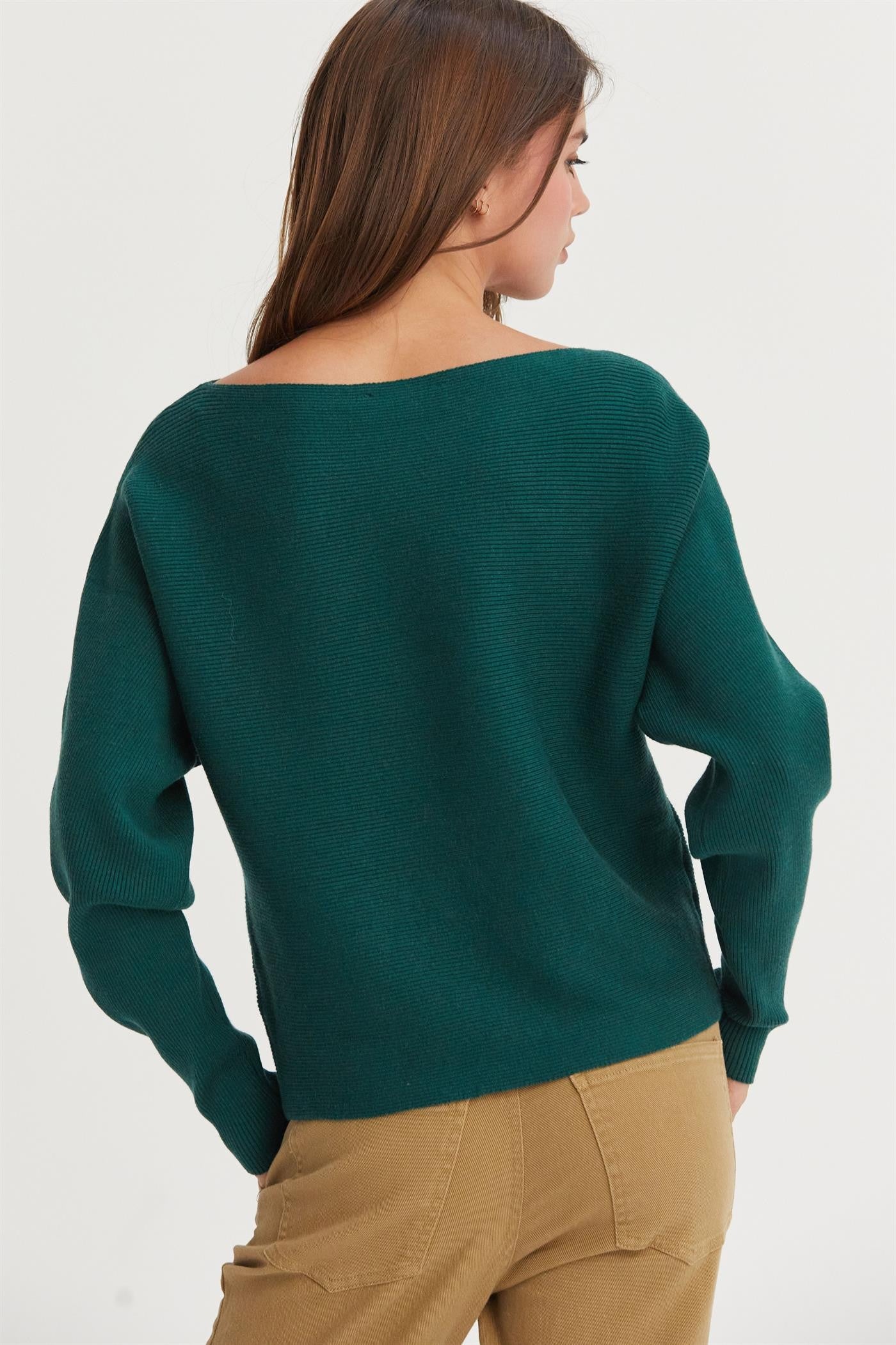 Boat Neckline Long Sleeve Top