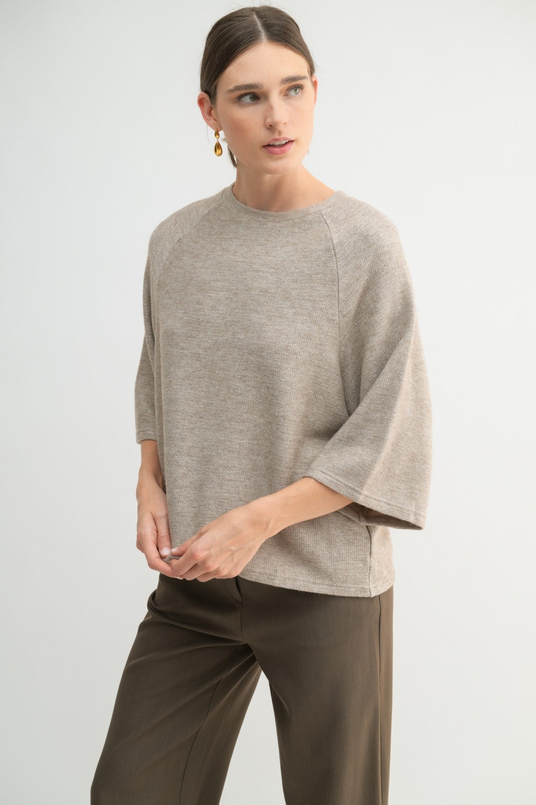 Metallic Sweater Knit Top in Mocha