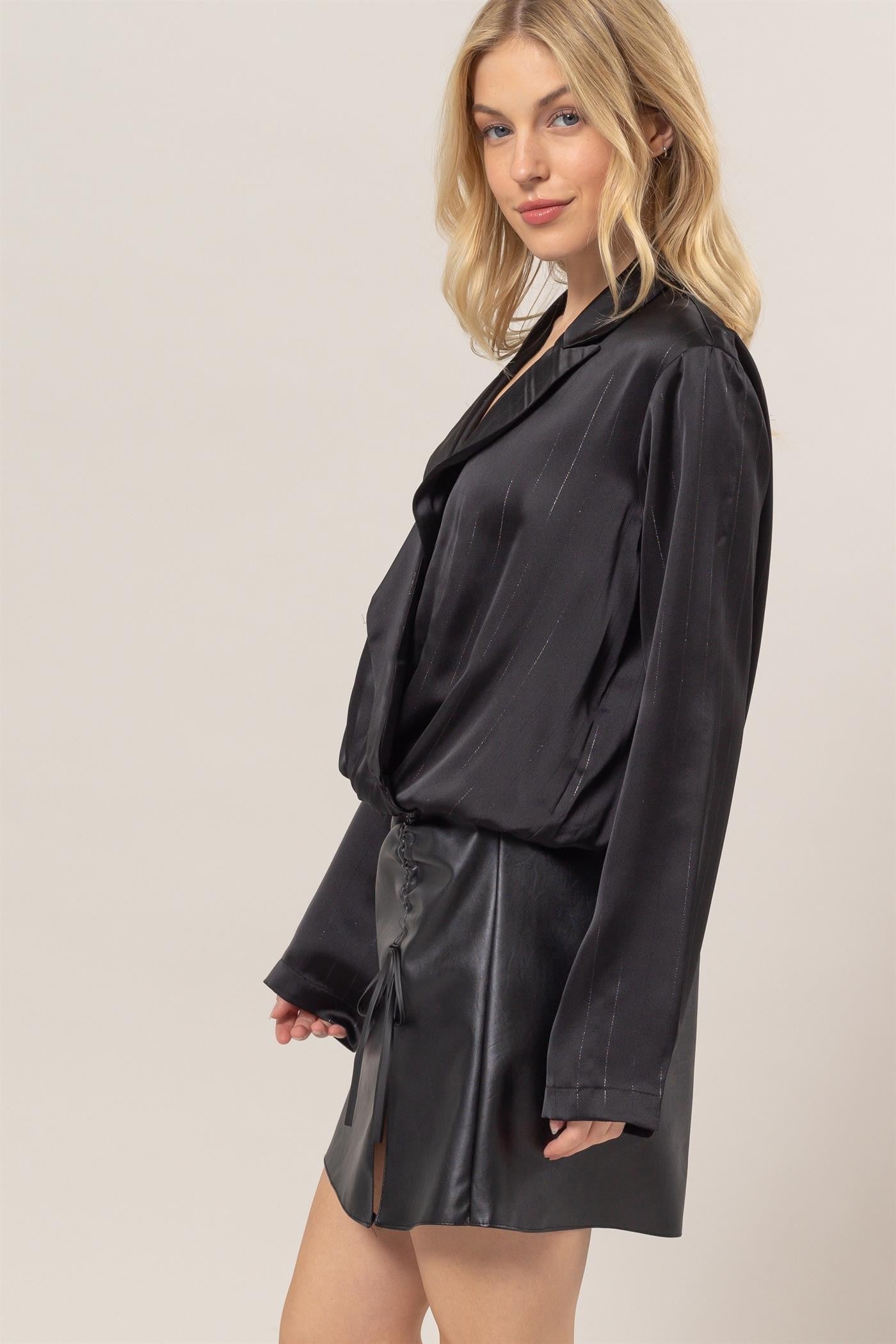 Sophisticated Lurex Wrap Blouse in Black