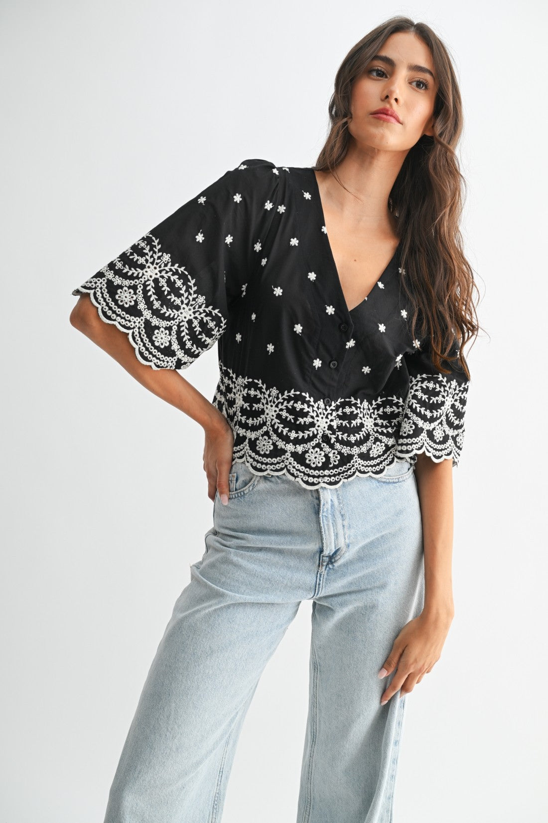 Embroidered Scallop Top