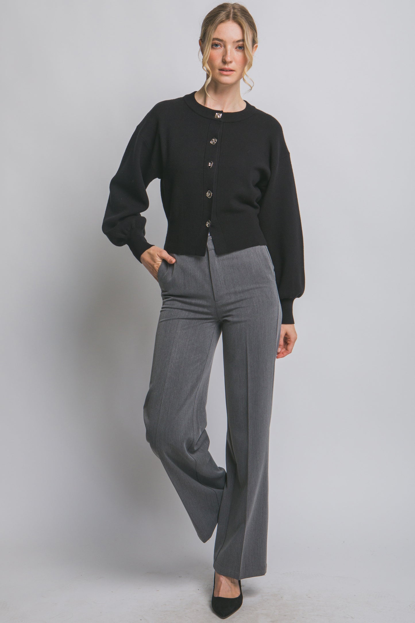 Cardigan with Puff Sleeves in Black