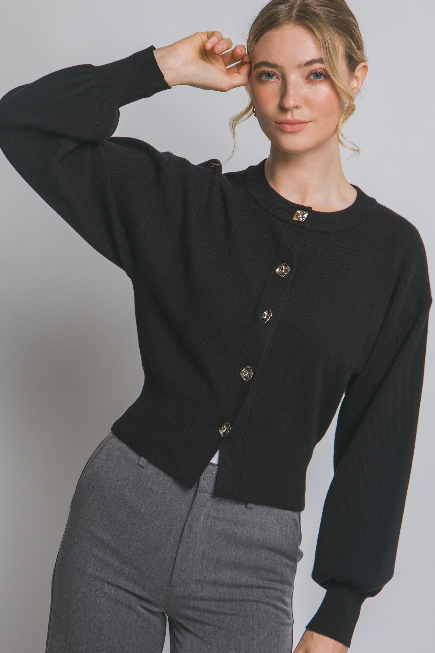 Cardigan with Puff Sleeves in Black