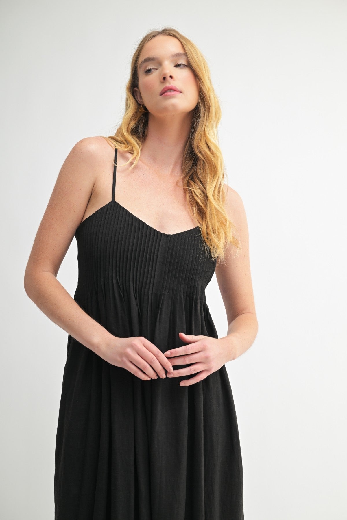 Leah Linen Blend Dress in Black