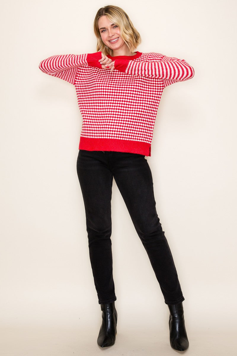 Checkerboard Sweater in Red