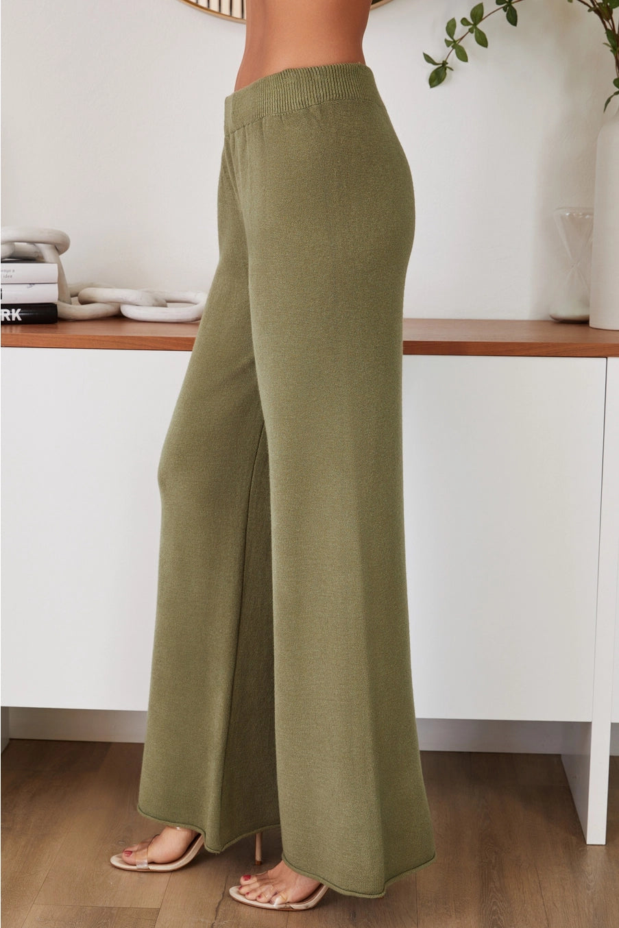 Italian Cozy Flared Pant in Army Green