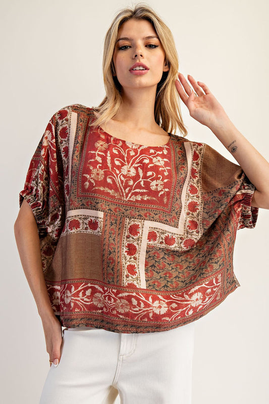 Floral Patchwork Top in Antique Red