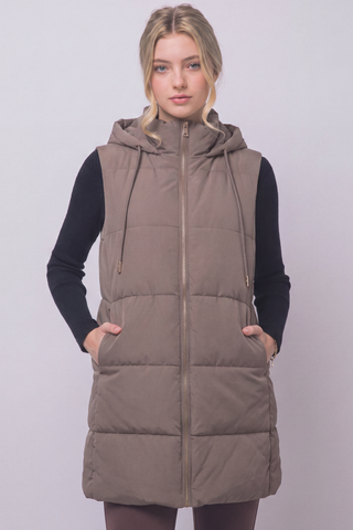 Long Hooded Puffer Vest