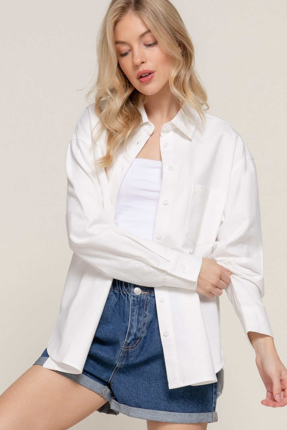 Loose Fit Twill Shirt in Off White