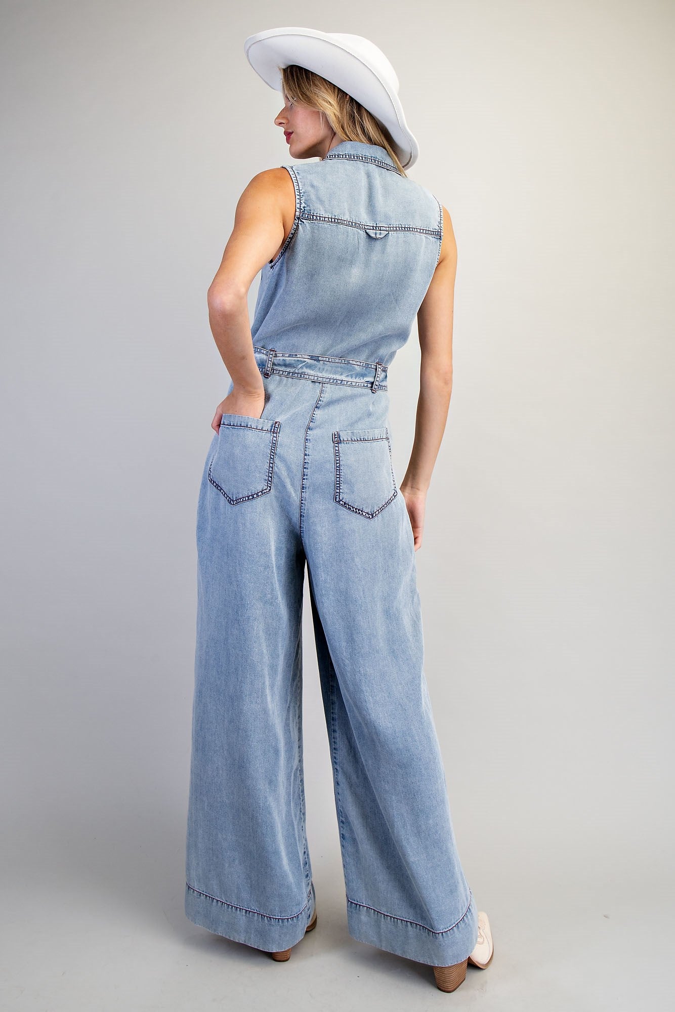 Tencel Button Down Jumpsuit W/ Tie