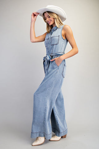 Tencel Button Down Jumpsuit W/ Tie