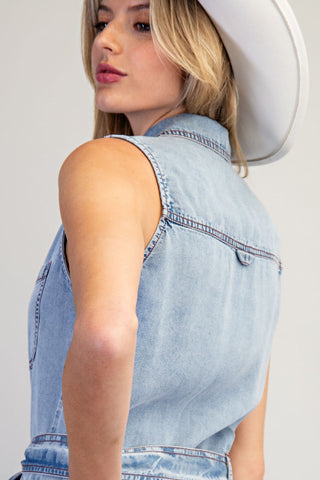 Tencel Button Down Jumpsuit W/ Tie