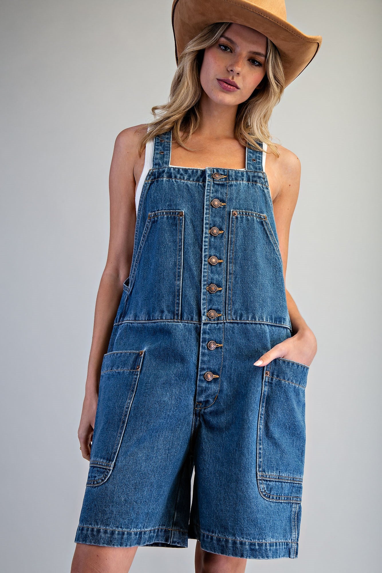 Front Button Denim Romper
