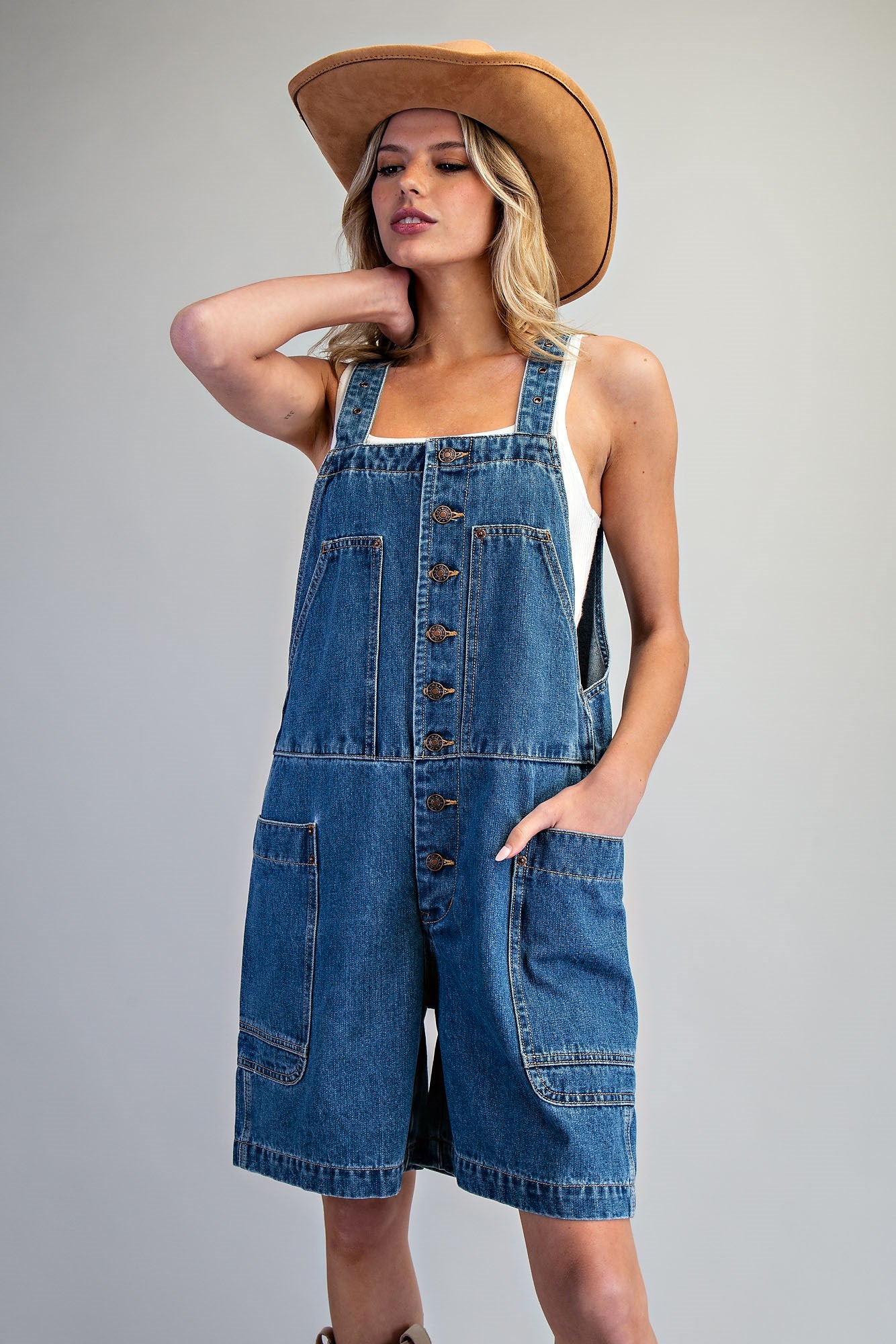 Front Button Denim Romper