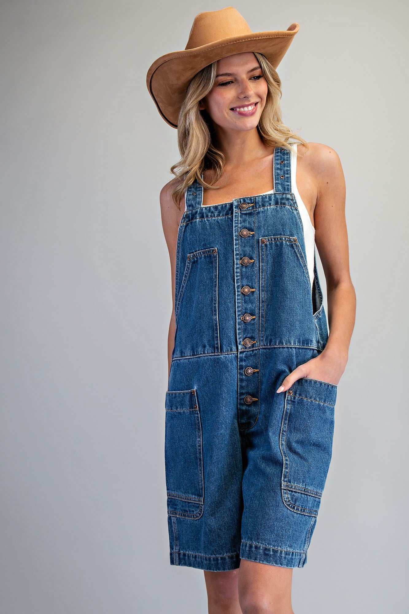 Front Button Denim Romper