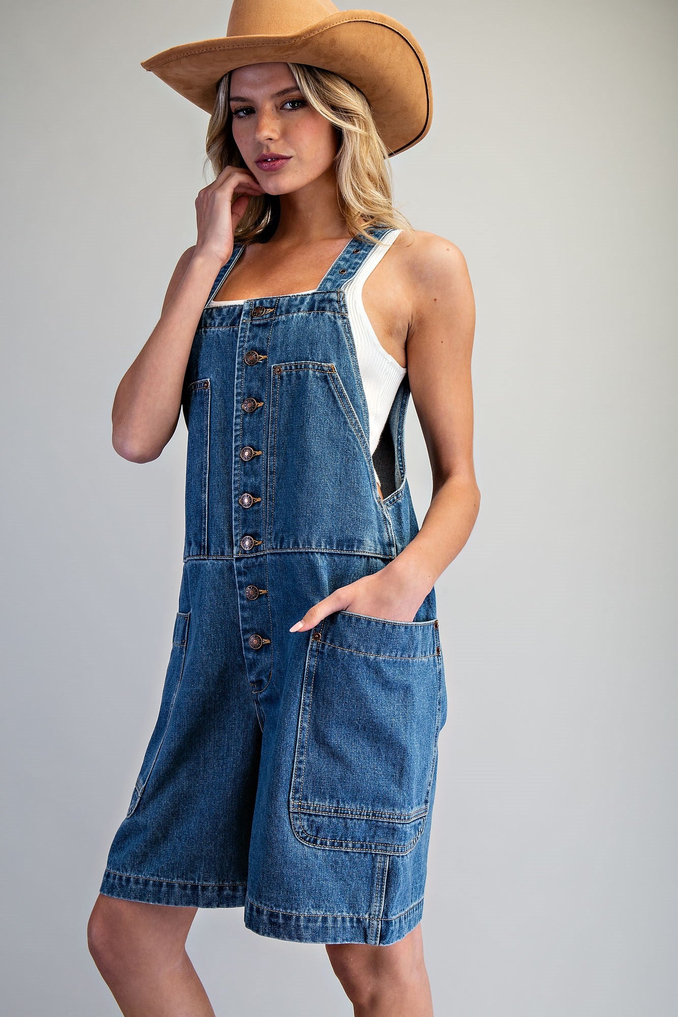 Front Button Denim Romper